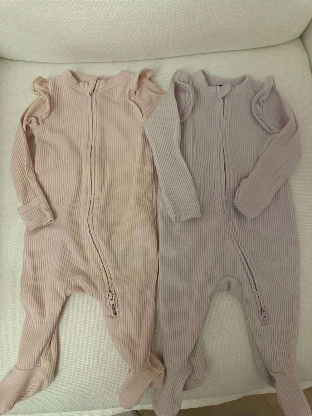 Old Navy Soft Ribbed Footed One-Piece Romper - Pink & lilac 2pc